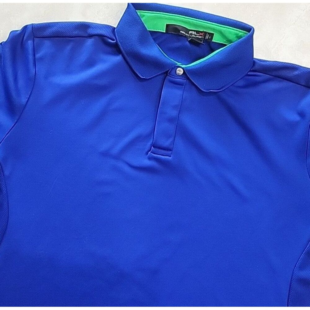 RLX Ralph Lauren mens short sleeve polo snap‎ performance blue Size Large